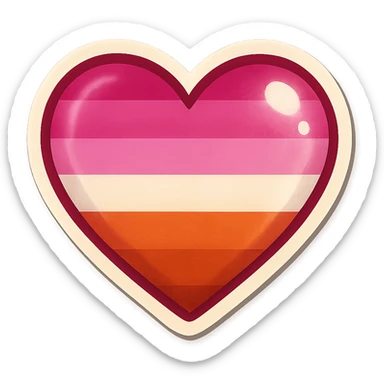 lesbian pride flag heart, sticker style, bold outline, glossy finish, for use as a sticker sticker