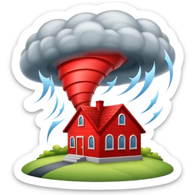 Tornado in storm with red home sticker