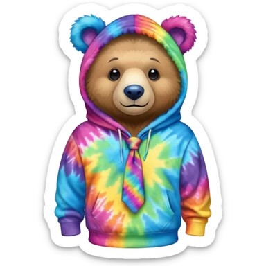 standing tiedye bear wearing a tiedye hoodie sticker