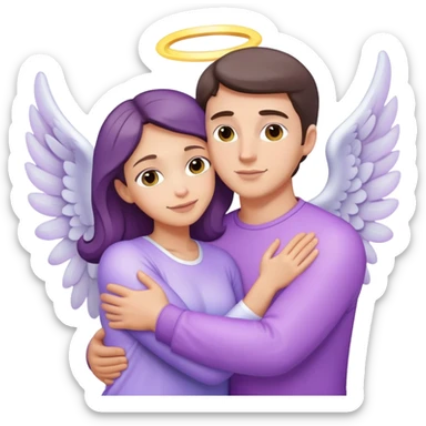 White brunette man light hugging a pastel purple woman angel sticker