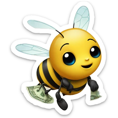 baby bees following big bee with money sticker