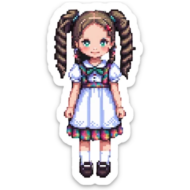 Little girl with pigtails in a cute dress sticker