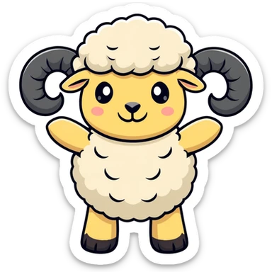 buff sheep, flexing, confident expression, cartoon style sticker
