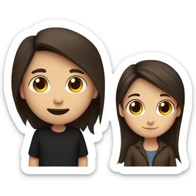 Hug boy and gir. girl in brown hair. boy in black hair. sticker