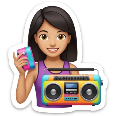 dar hair woman holding colorful boombox sticker