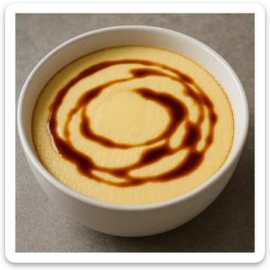 steamed egg, Chinese style, smooth surface, soy sauce drizzle, in a white bowl sticker