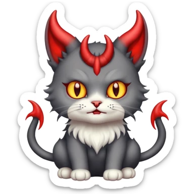 blackish grey and white baby devil satan cat with horns  sticker