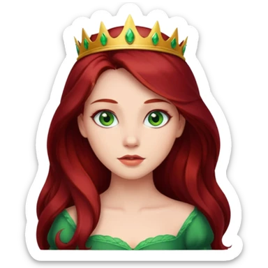 Princess with long dark red hair green eyes sticker
