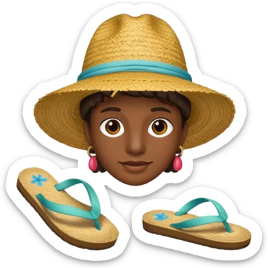 Visage.  Créole réunionnais ti jean chapeau paille savate  au pieds  sticker