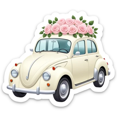 Gorgeous romantic pastel White Wedding car with beautiful pastel roses sticker