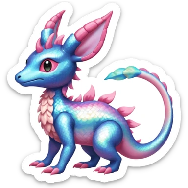 Shiny Horned Helioptile-Salandit-Sylveon-Amaura-Fakémon-hybrid-creature (full body)  sticker
