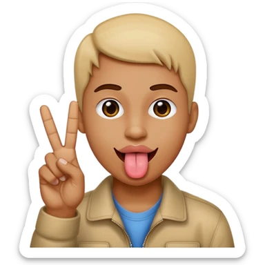 tongue out doing a peace sign sticker