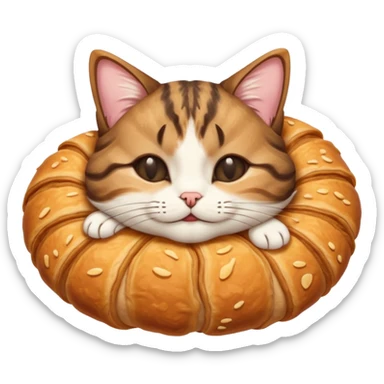 dark brown tabby and white cat in croissant position upside down with eyes closed sticker
