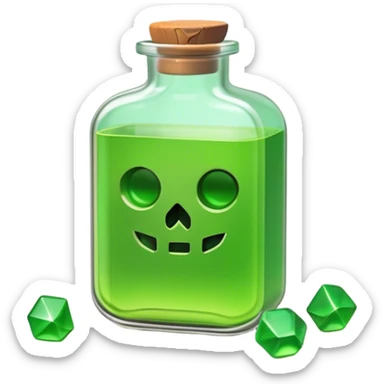 Clash of Clans aesthetic: Cinematic Playful Pixel 3D green health Potion Emoji, rendered in a 3D vector-style similar to standard emojis with minimal shading and bold, simplified shapes. A compact, distinct form with signature details, softly glowing with a pixelated adventure charm. Simplified yet unmistakably iconic, highly detailed and consistent, glowing with a soft radiance and high shine. Stylized with a touch of classic pixel-art charm and a soft glowing outline, capturing the essence of a beloved gaming relic with a friendly, playful manner! sticker