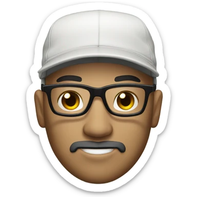 bald man in baseball cap with black beard and glasses sticker