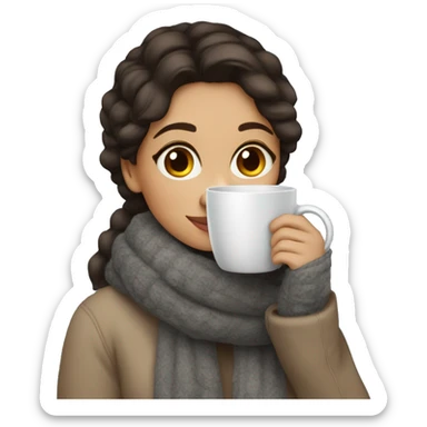 Cozy brunette girl with a cup of Coffee in winter sticker