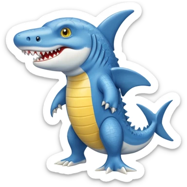 Appearance: The character is predominantly blue with a lighter belly and yellow eyes.
Features: It has large teeth, a shark-like fin on its back, and a tail.
Attire: The crocodile is wearing a pair of light blue and white sneakers.
Pose: It is standing upright on its hind legs. sticker