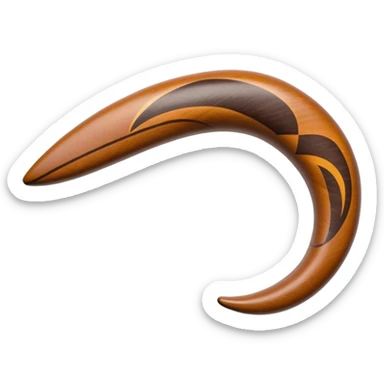 Cinematic Realistic Boomerang Emoji, depicted as a sleek, curved traditional Aboriginal tool rendered with detailed textures and a dynamic sense of motion, symbolizing cultural significance and natural craftsmanship under warm earthy lighting. sticker