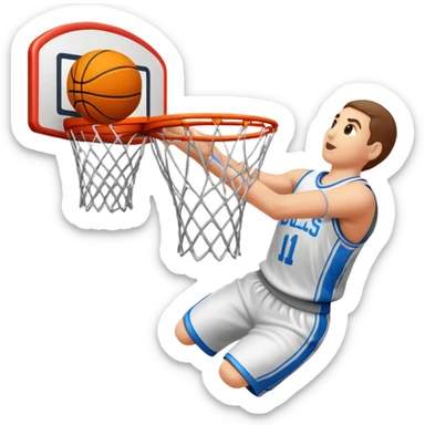 Basketball stretching the net as it goes through, dynamic action shot, iOS emoji style sticker