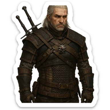 Witcher character in the style of The Witcher series, with a wolf medallion. sticker