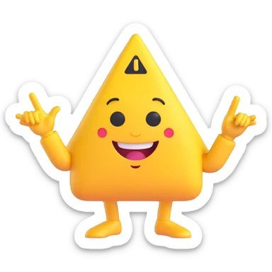 A 2D cartoon-style yellow emoji with a mischievous smile, triangle-shaped eyes, and both hands pointing upward with index fingers.  clean digital style, and a fun, dancing expression. Style similar to children’s drawing tutorials, dancing expression. No background, isolated on white.  sticker