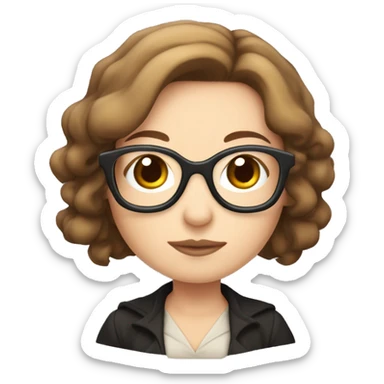 Chibi librarian witch with Chin-length brown highlighted hair  and glasses sticker