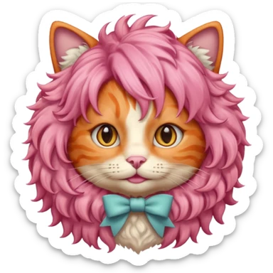 Orange cat wearing pink curly wig  sticker
