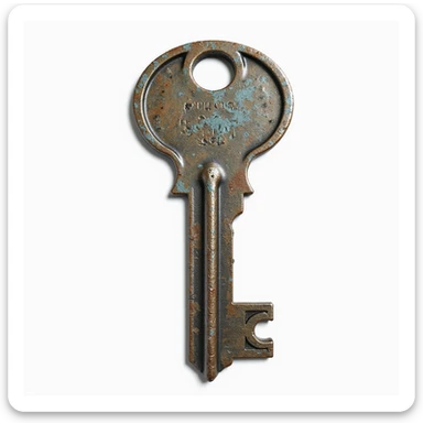90s grunge style key, aged metal, classic vintage shape, realistic details, isolated on white background, hyperrealistic, 4K, variant 4 sticker