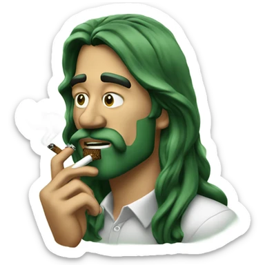 long haired man smoking a backwoods filled with dyed green tobacco with the backwoods in his mouth sticker