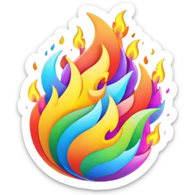 A fire emoji with the colors of the pride flag sticker
