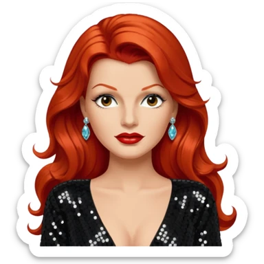 Rita Hayworth with long red hair, black sequin outfit sticker