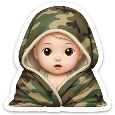 Little baby girl wrapped in a camo blanket  sticker