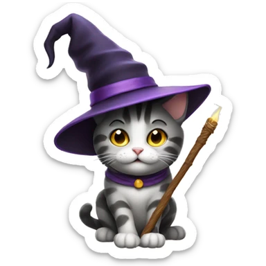 Cat with a witch hat and wand sticker