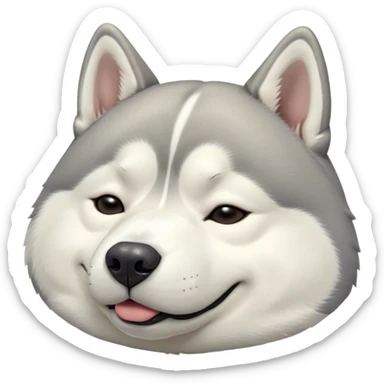 Cinematic Meme-Worthy Chubby Sleeping Siberian Husky Portrait Emoji, Head resting peacefully with a contented smile, featuring a delightfully chubby build and a luxuriously fluffy grey and white coat, eyes shut in a serene nap, Simplified yet hilariously adorable features, highly detailed, glowing with a soft, drowsy light, high shine, relaxed and utterly lovable, stylized with an air of playful laziness, bright and endearing, soft glowing outline, capturing the essence of a comically sleepy companion, so meme-worthy it feels like it could instantly become the next viral sensation of adorable slumber! sticker