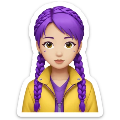 kpop hunters Rumi purple hair asian, yellow jacket and hair one large braid sticker