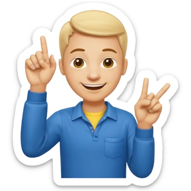 emoji of a happy cartoon person pointing downward toward the ground with both hands, standing upright, smiling warmly, both index fingers extended and pointing down clearly, simple light background, expressive and playful Apple emoji design showing the meaning “here / down here sticker