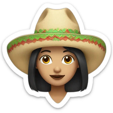 White Black hair woman with mexican hat sticker