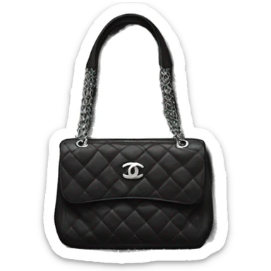 black Chanel purse with silver sticker