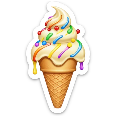 ice cream cone with vanilla scoop and rainbow sprinkles sticker