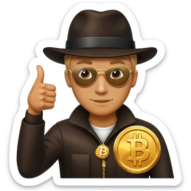 Bank robber thumbs up with Bitcoin sticker