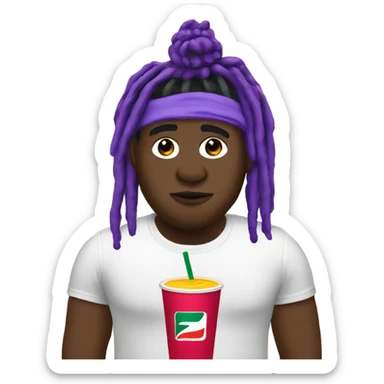black fat man with purple drink in 7 eleven cup and shoulder length dreads sticker