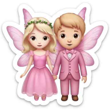 Teddy and fairy as a couple fairy in pink dress sticker