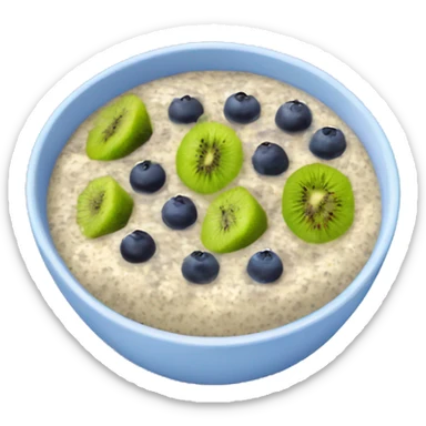 Porridge bowl with chia seeds blueberry and kiwi sticker