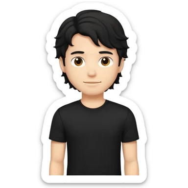 zumbie masculino cabelo ondulado médio preto, camiseta preta sticker