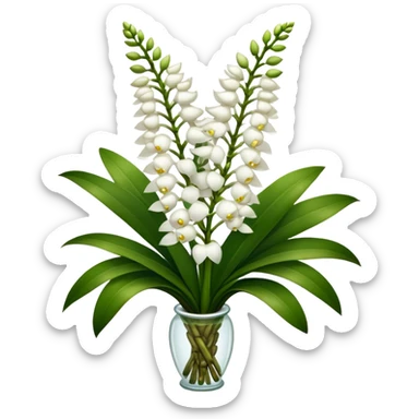 super big bouquet white Rhynchostylis Orchid, stem, leaf sticker