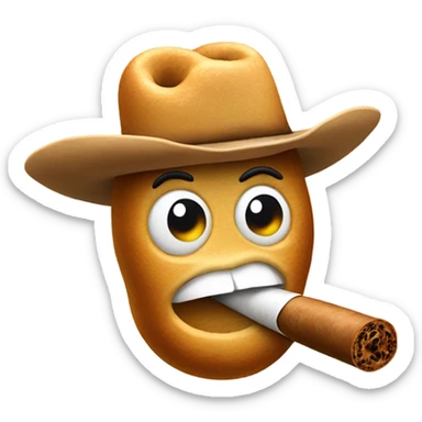 A bagel wearing a cowboy hat smoking a cigar sticker
