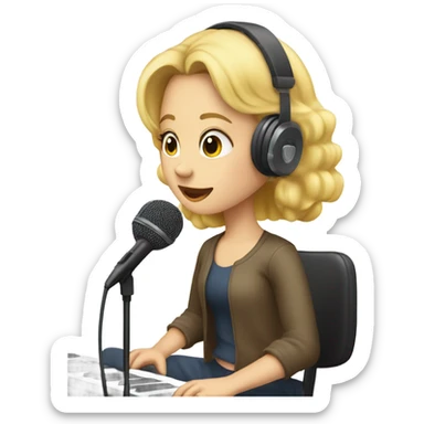 girl with blonde hair records a podcast sticker