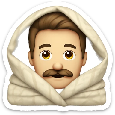 Caucasian mustache man cozy in blanket sticker