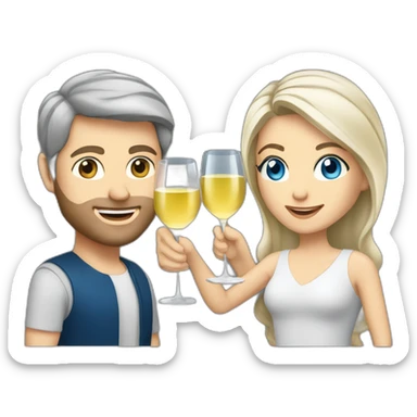 caucasian woman with brown eyes and blond medium long hair and a caucasian man with blue eyes and grey hair, toasting with a glass of white wine sticker