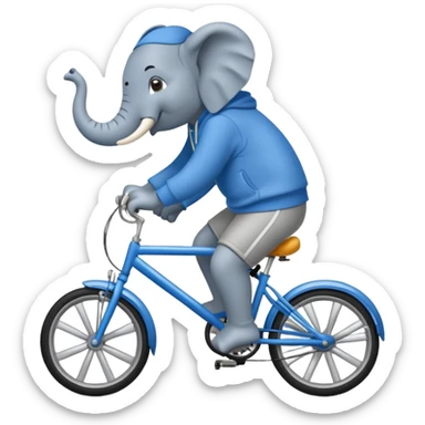 Elephant on a bike wearing blue hoodie sticker